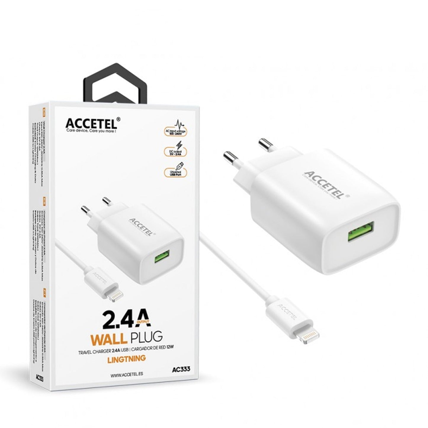 Cojunto de carregador 2.4A Uma entrada de USB Lightning