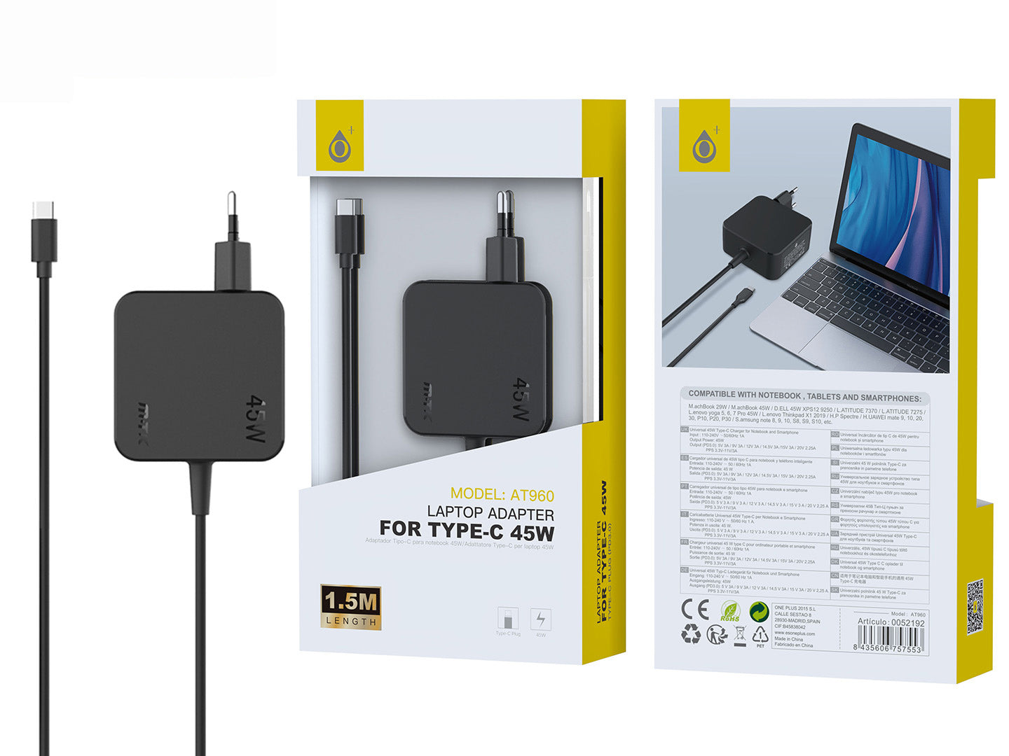 Carregador para Computador Portátil 45W Type-C PD