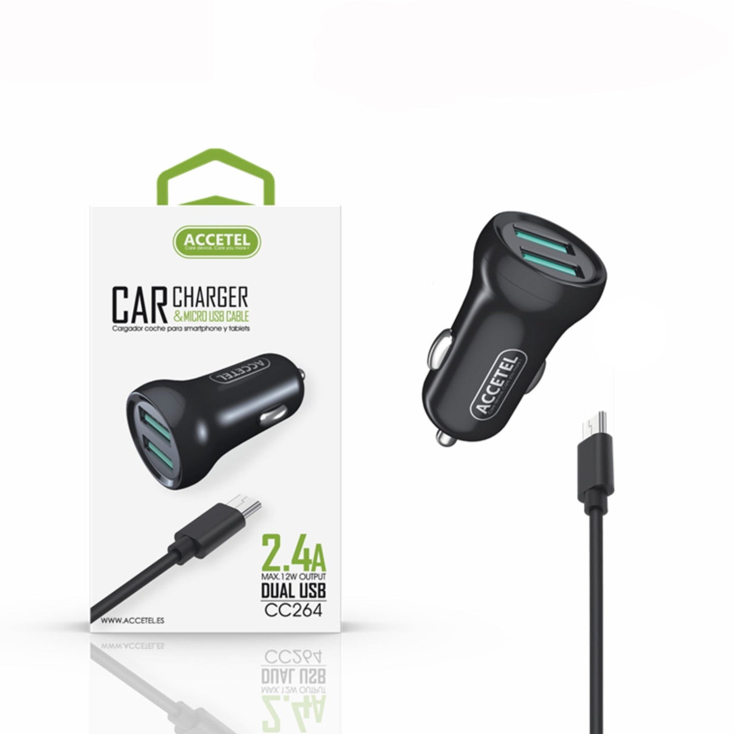 Carregador Carro 2.4A Dupla USB Micro USB