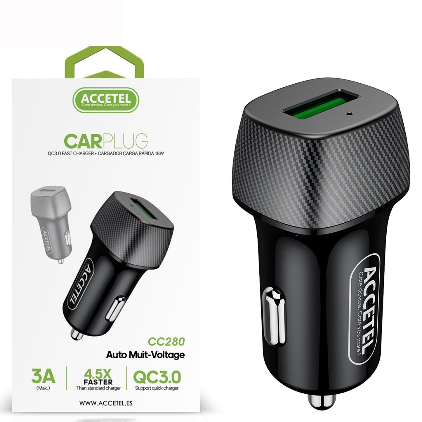 Carregador Carro QC3.0 Uma entrada USB