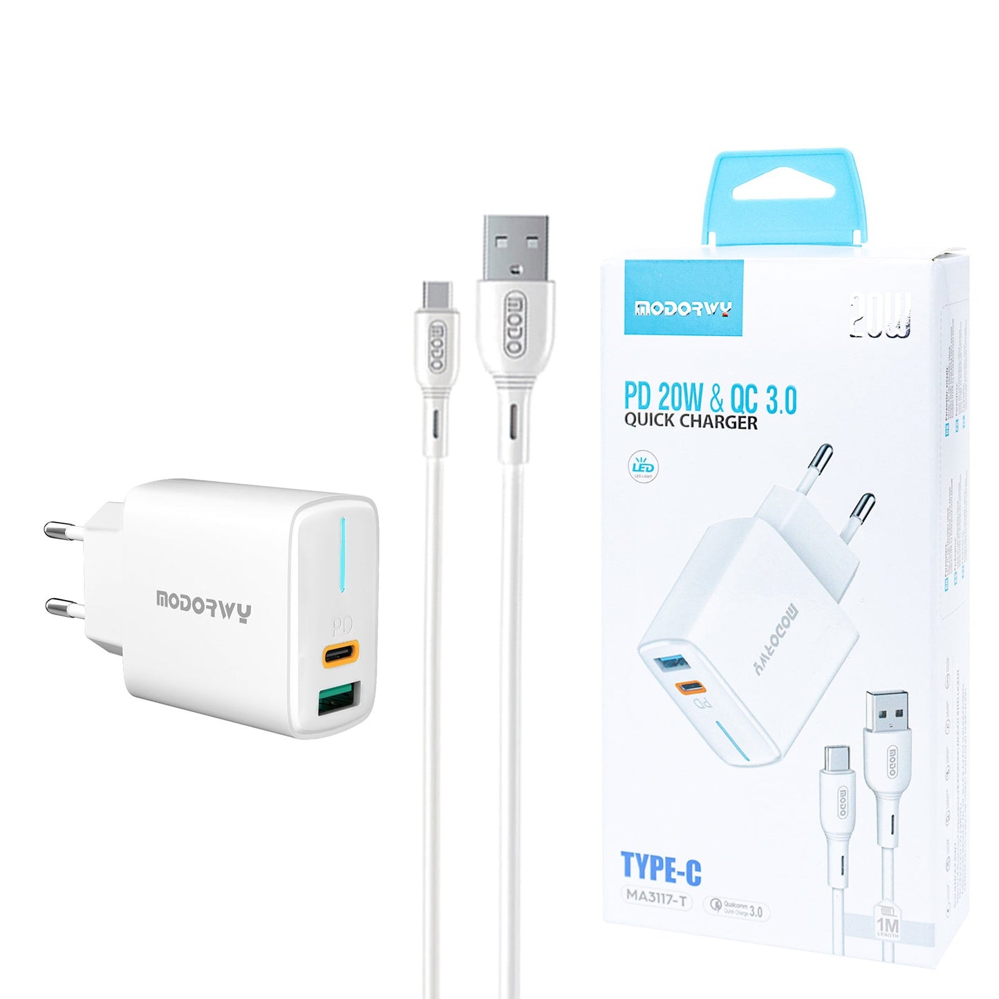 Cojunto de carregador 20W Uma entrada de USB+PD Type-C