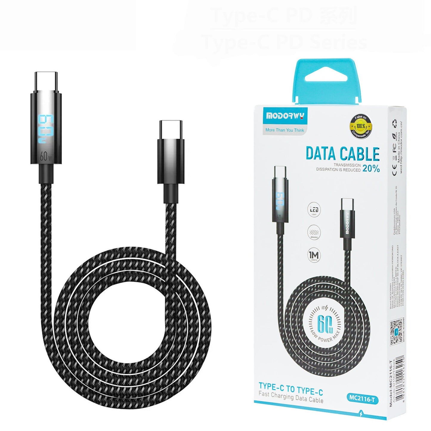 Dual Type-C Cable 1M 60W
