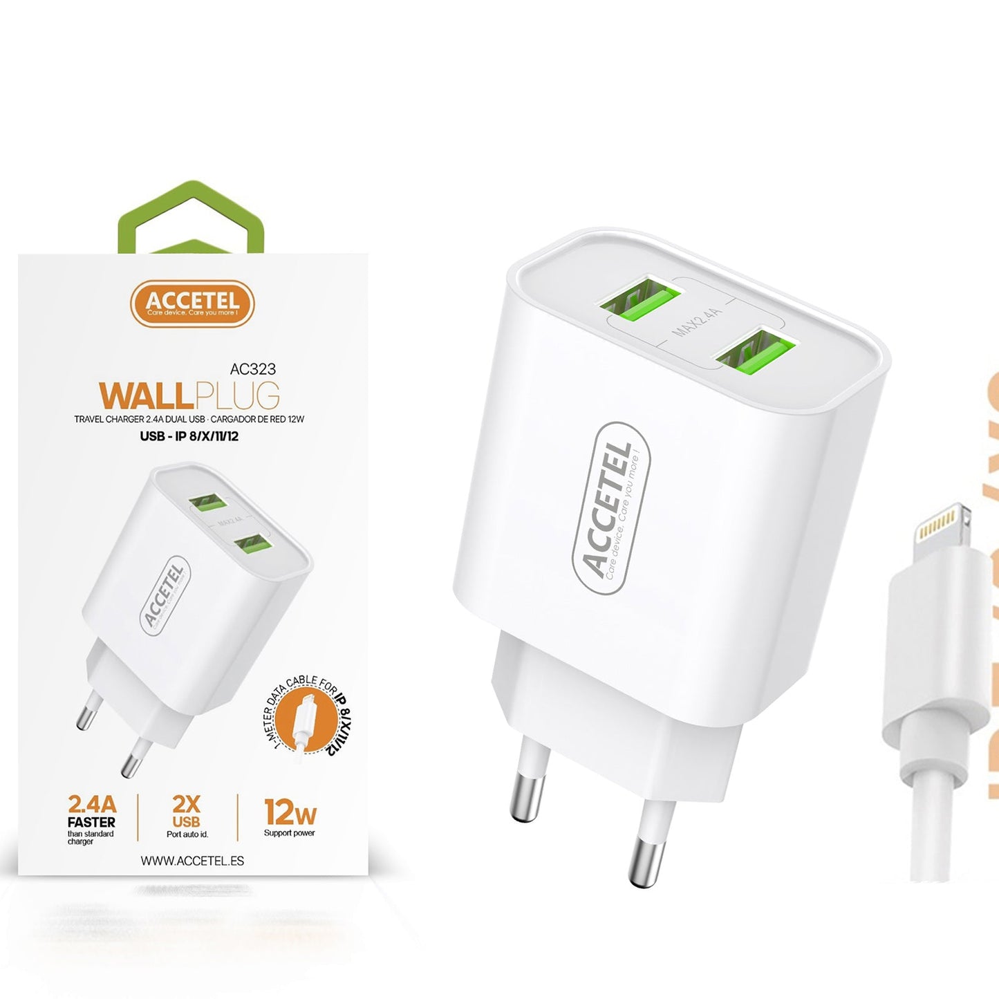 Cojunto de carregador 2.4A Dupla entrada de USB Lightning