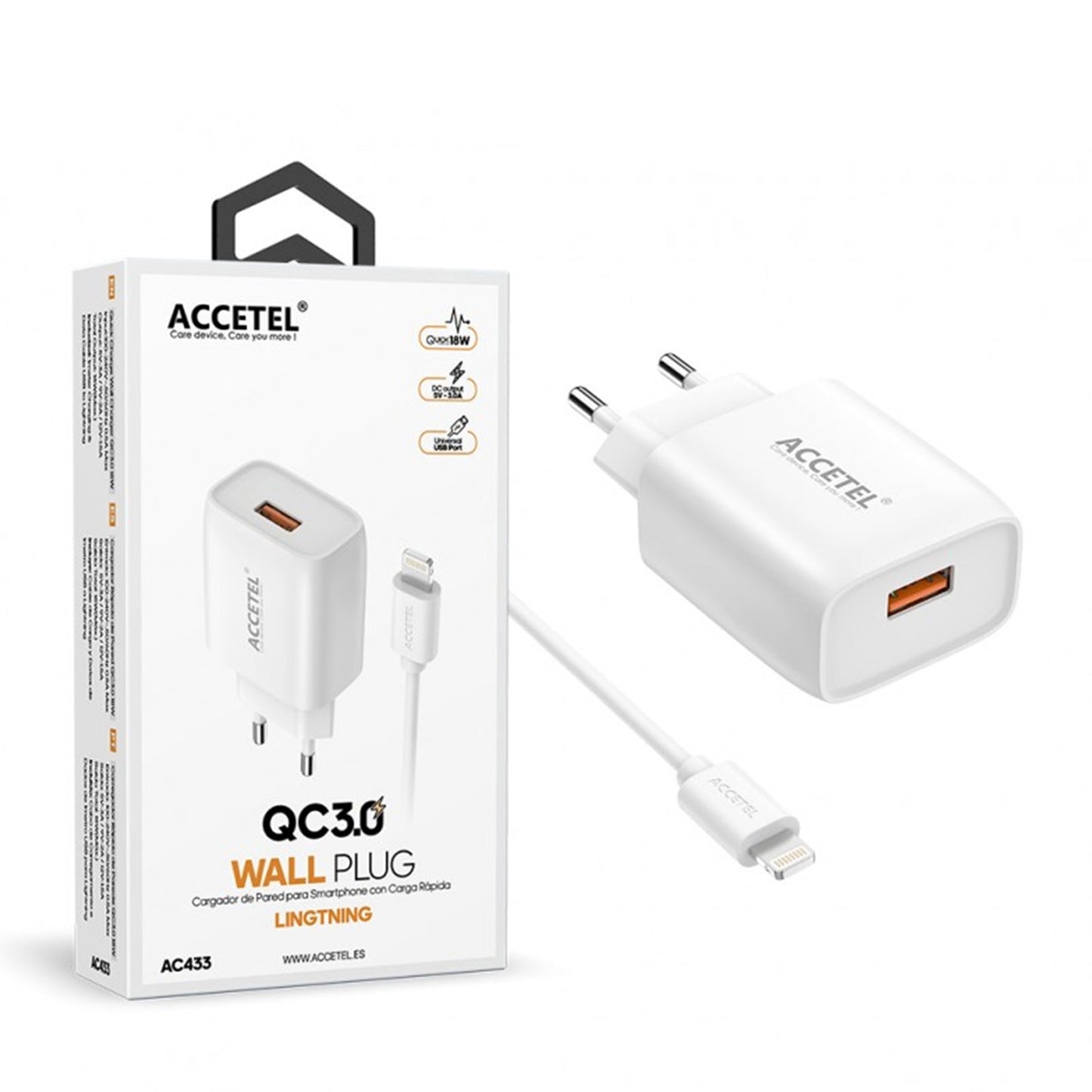 Cojunto de carregador QC3.0 Uma entrada de USB Lightning