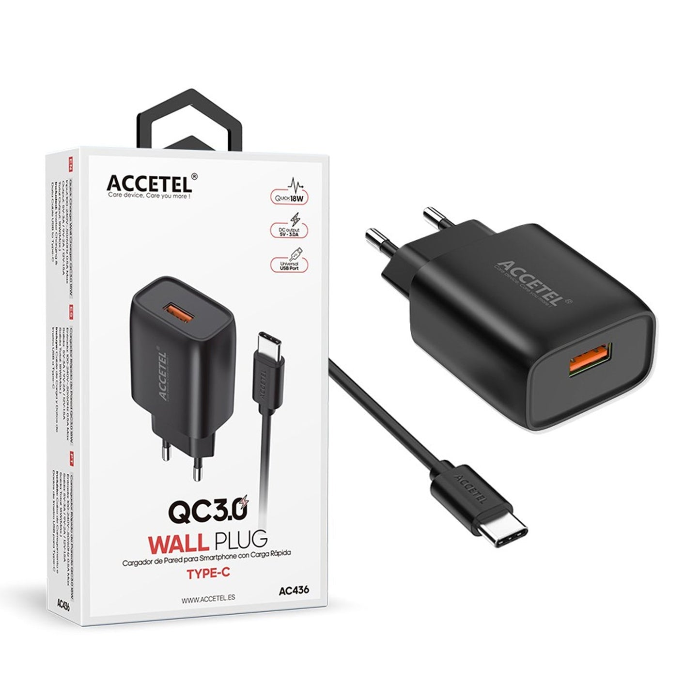 Cojunto de carregador QC3.0 Uma entrada de USB Type-C