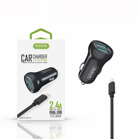 Carregador Carro 2.4A Dupla USB Lightning