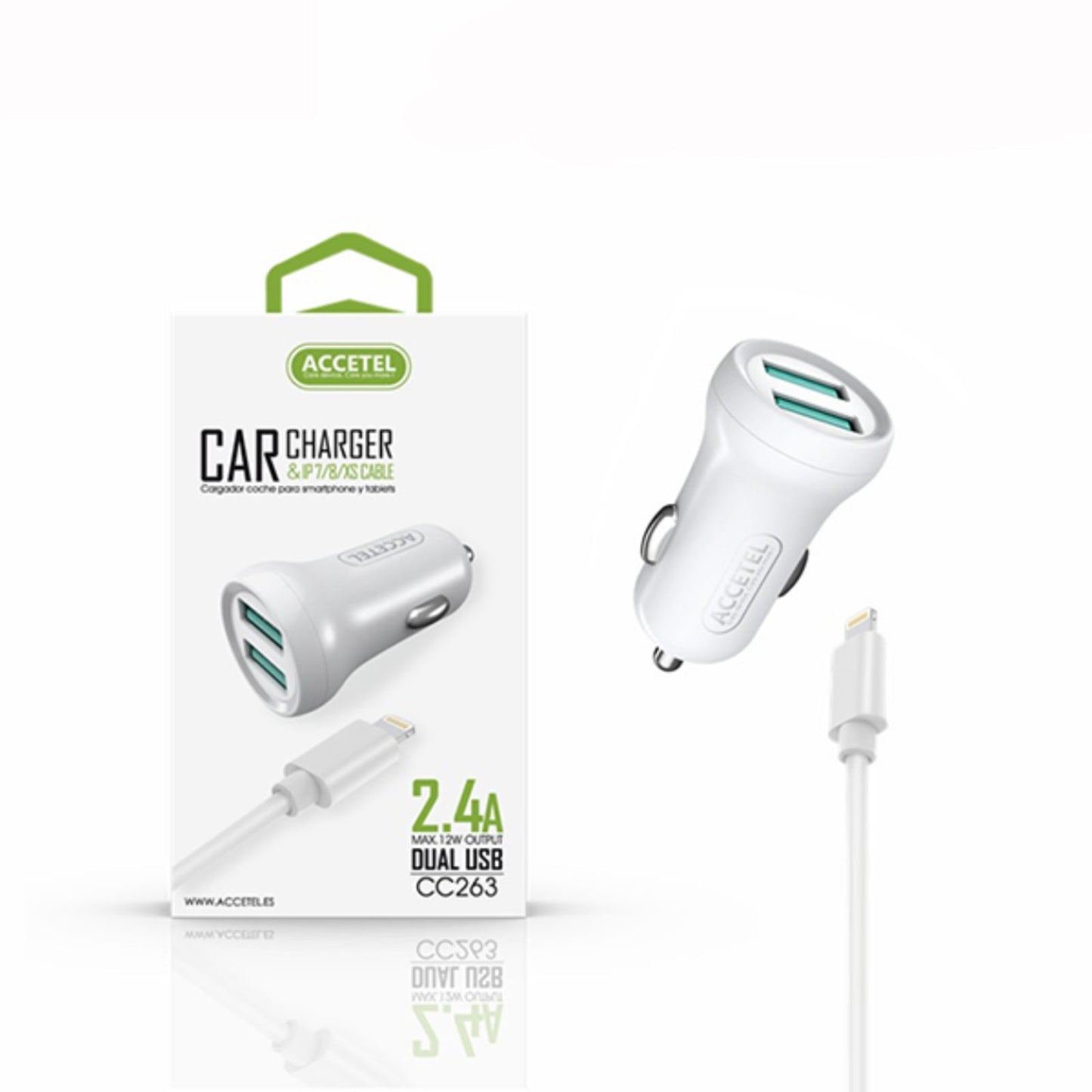 Carregador Carro 2.4A Dupla USB Lightning