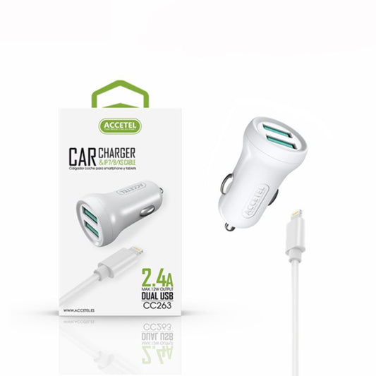 Carregador Carro 2.4A Dupla USB Lightning