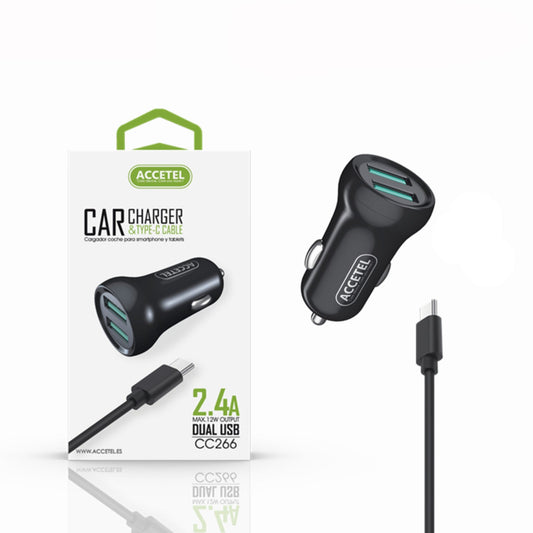 Carregador Carro 2.4A Dupla USB Type-C