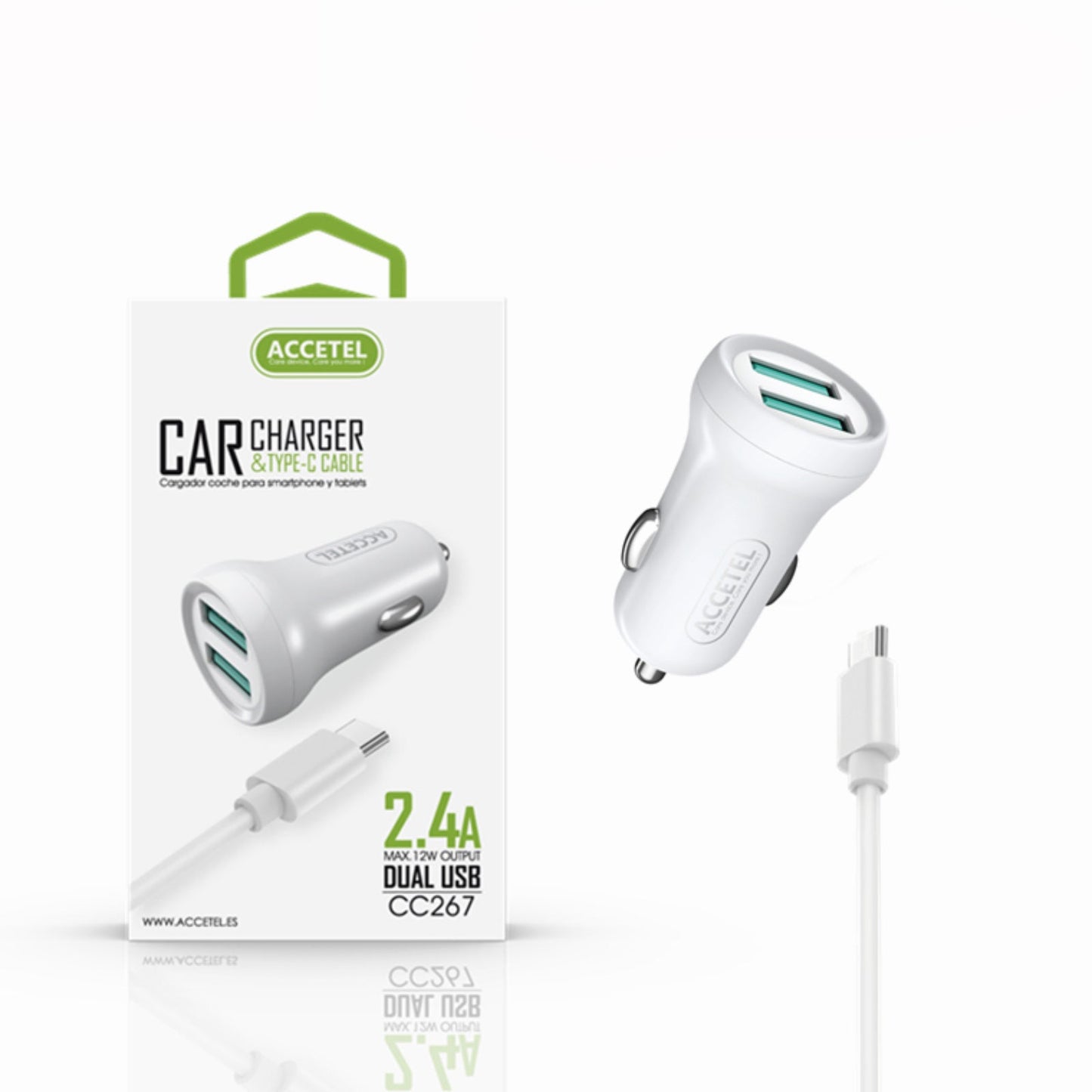 Carregador Carro 2.4A Dupla USB Type-C