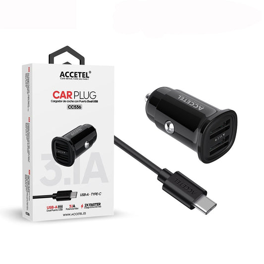 Carregador Carro 3.1A Dupla USB Type-C