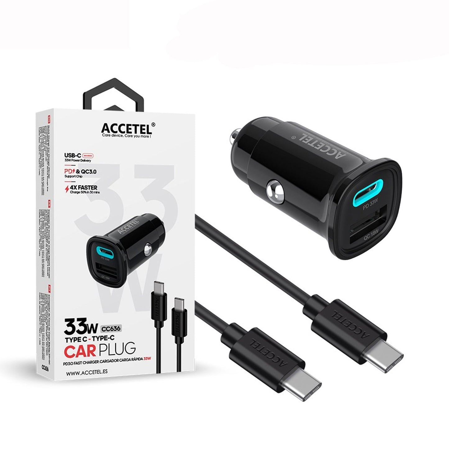Carregador Carro 33W USB+PD Type-C