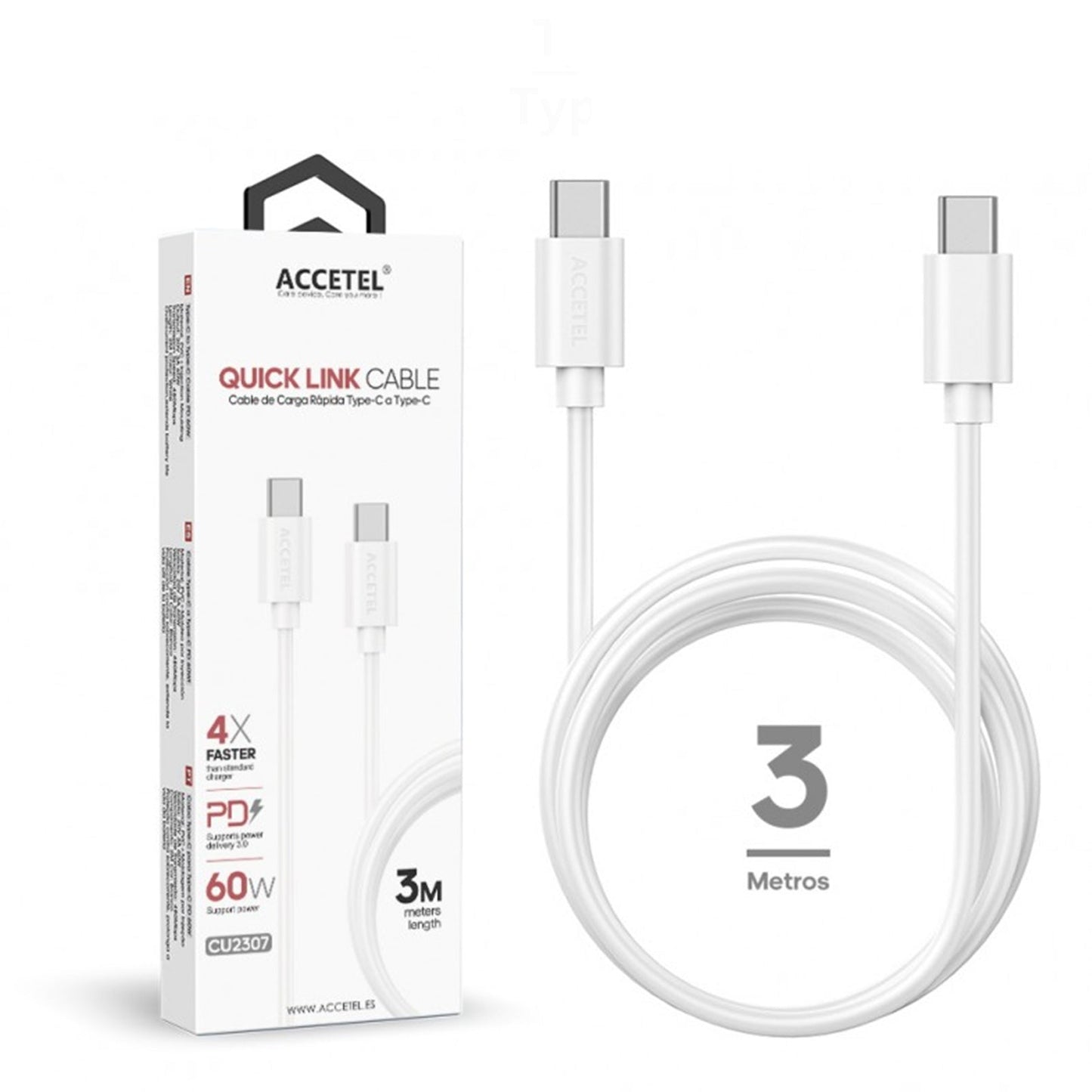 Cabo Dupla Type-C 3M 60W