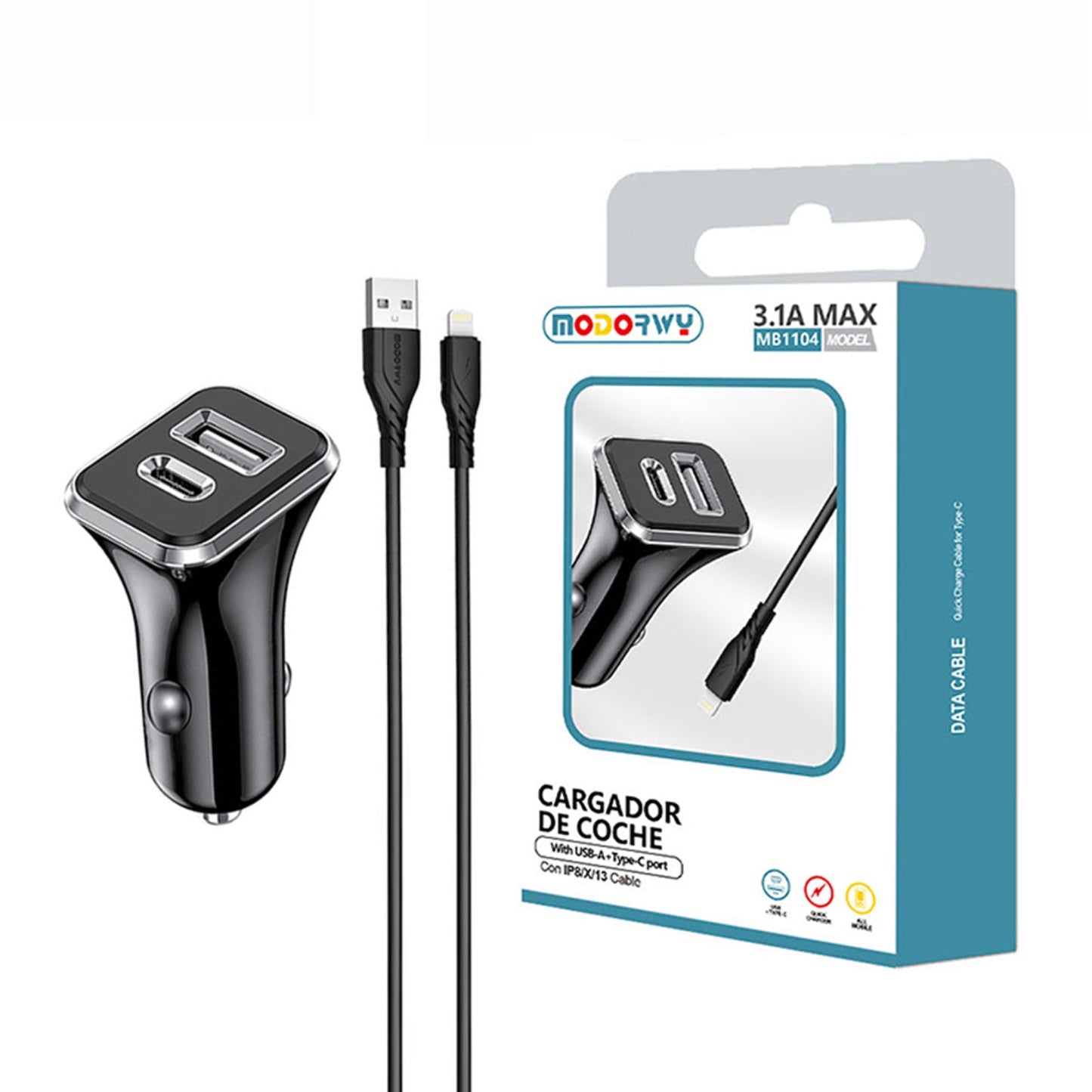 Carregador Carro 3.1A USB+PD Lightning