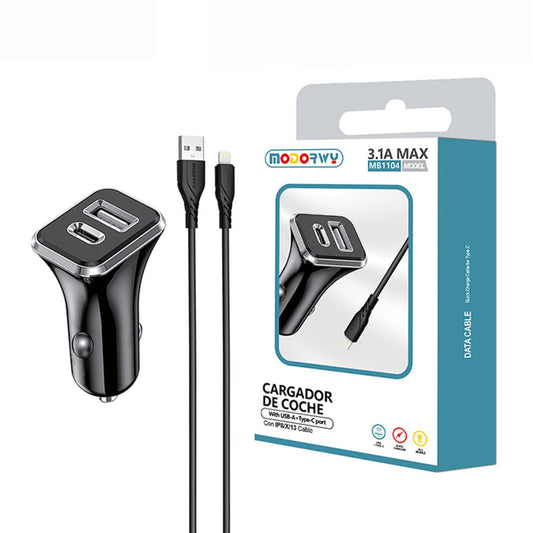 Carregador Carro 3.1A USB+PD Lightning